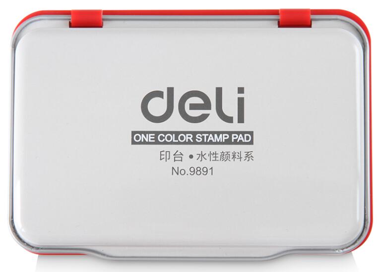 得力(deli)紅色印臺(tái)9891  印泥蓋章臺(tái)辦公財(cái)務(wù)用品金屬外殼紅色大中小印章銀行按手印指紋辦公用品