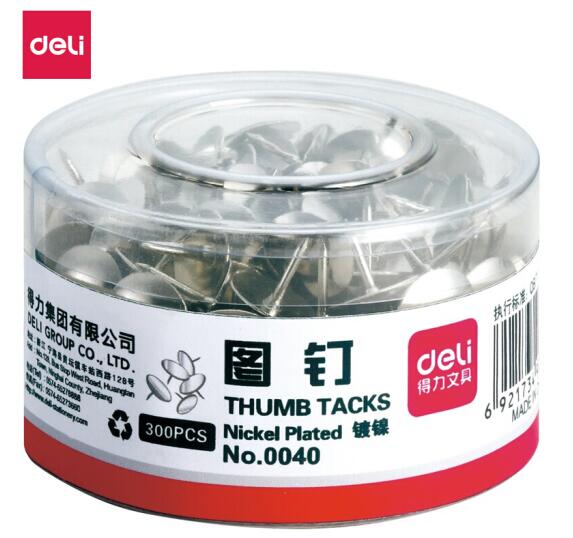 得力(deli)0040 300枚/筒 鍍鎳圖釘 軟木板按釘 照片釘 辦公用品 會議用品